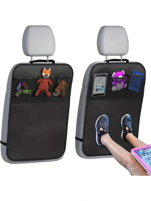 Car seat-back organizer attached behind a front seat