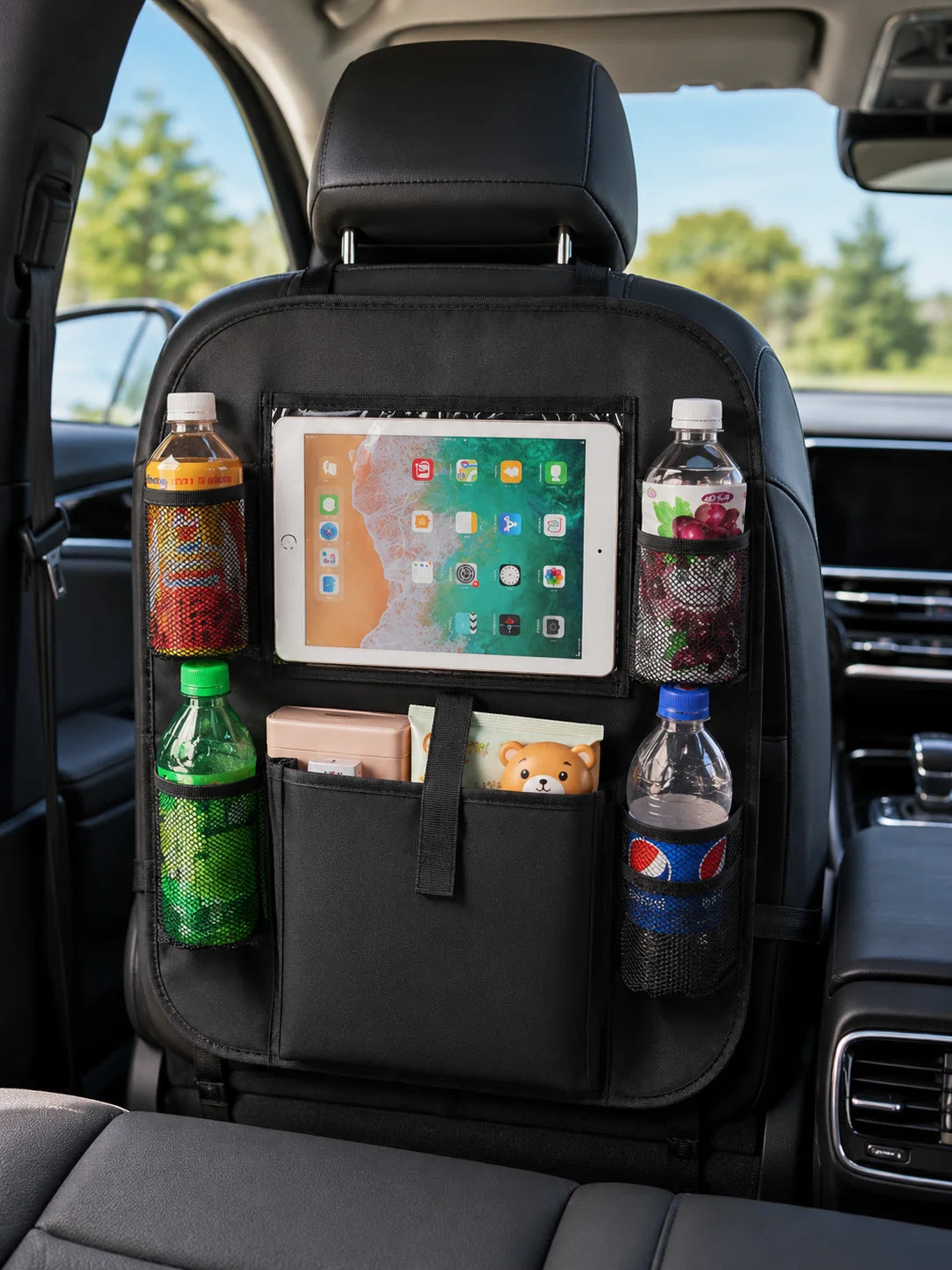 Car seat-back organizer with pockets
