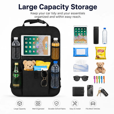 Back-seat family organizer with tablet holder