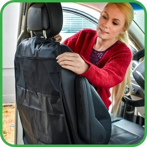 Kick mat organizer for family car travel