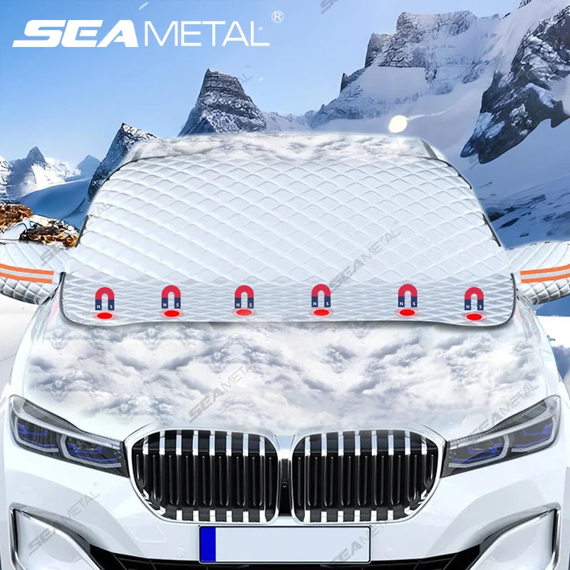 Winter windshield cover on a vehicle